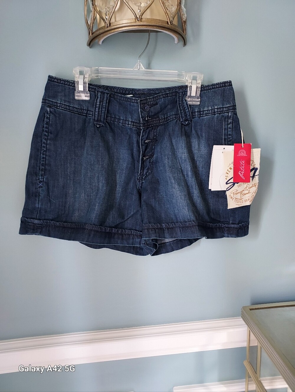Seven7 Dark Blue Denim Cuffed Jean Shorts
